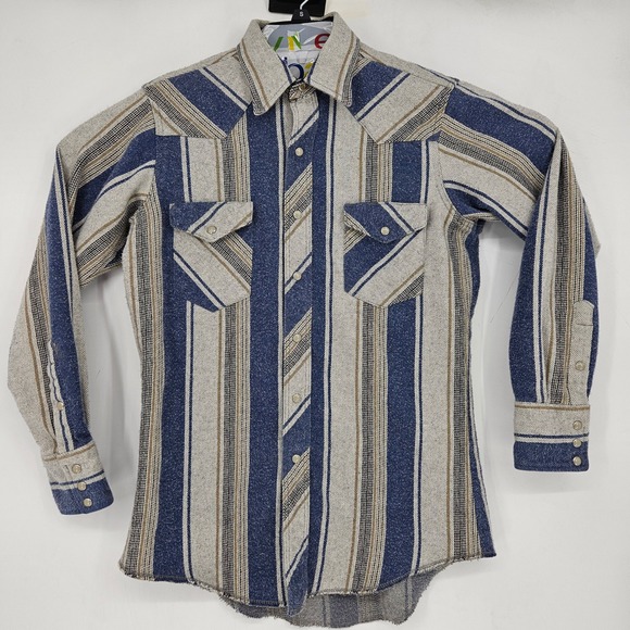Vintage Wrangler Shirt Mens 15.5 33 Western Blue Plaid Flannel Long Sleeve - Picture 1 of 10